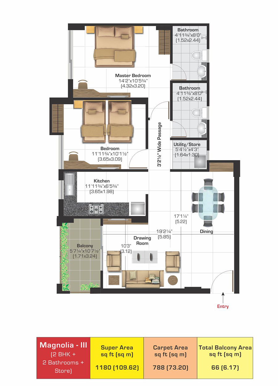 Magnolia - III [2BHK + Utility]