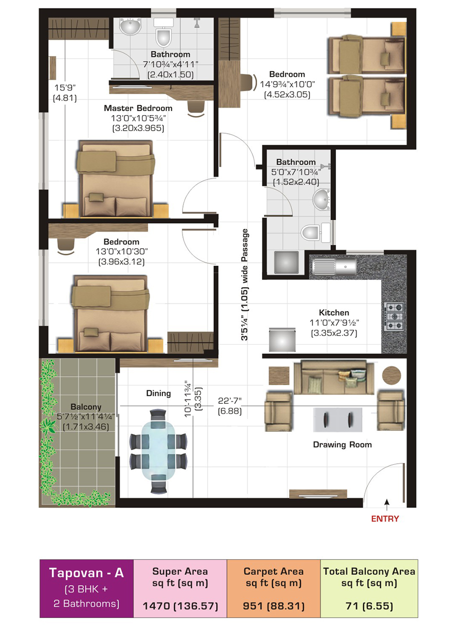 Tapovan A (3 BHK + 2 Toilets)