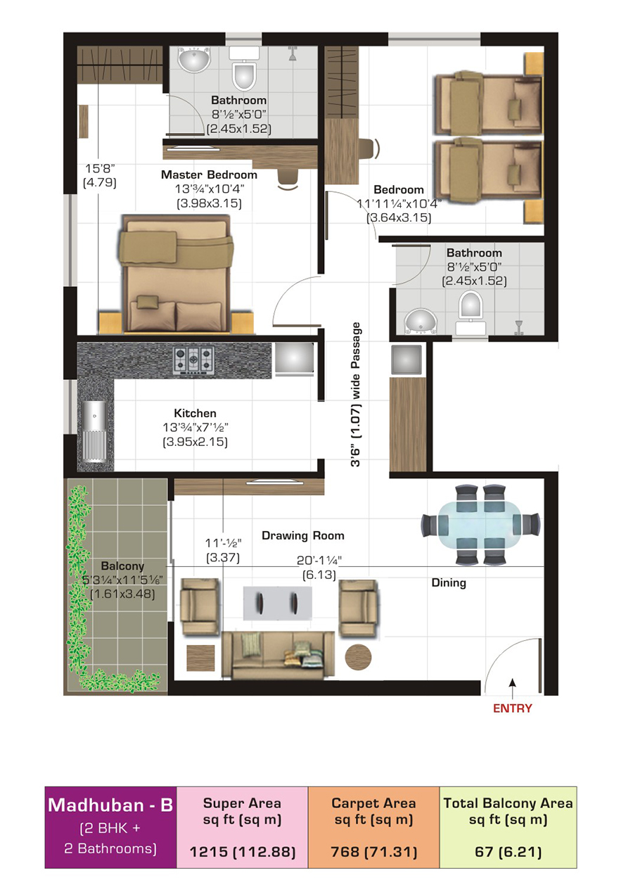 Madhuban B (2 BHK + 2 Toilets)